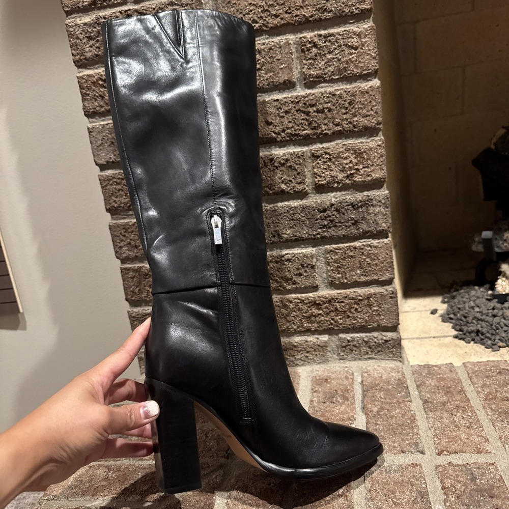 Marc Fisher Lannie Black Block High Heeled Riding Boots Sz 7M #634 - Picture 5 of 16